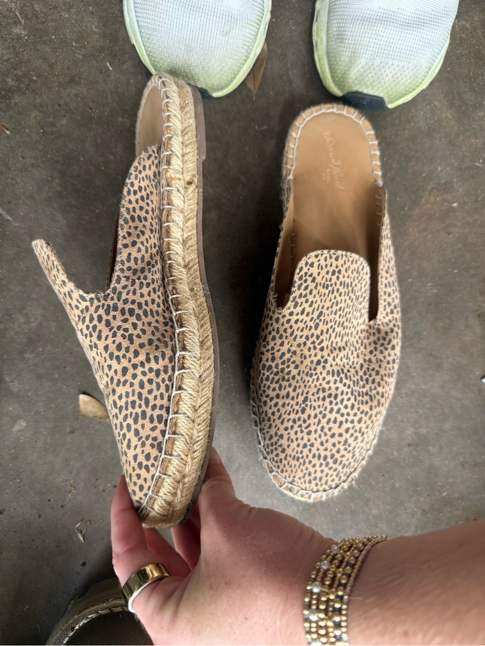 Leopard Print Espadrille Slip-On Mules in Tan